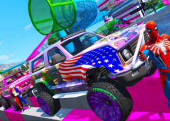 Carros Riata com Heróis Loonga Parcour! Monster Cars Games GTA 5 Сhallenge