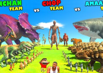 ANIMAL SPAWNER of SHINCHAN TEAM vs CHOP TEAM vs AMAAN TEAM in Animal Revolt Battle Simulator | Dino