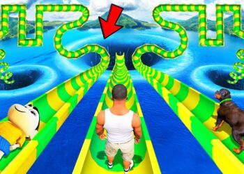 SHINCHAN AND FRANKLIN TRIED THE IMPOSSIBLE TRIPLE WATER SLIDE ZIGZAG MAZE CURVY CHALLENGE GTA 5