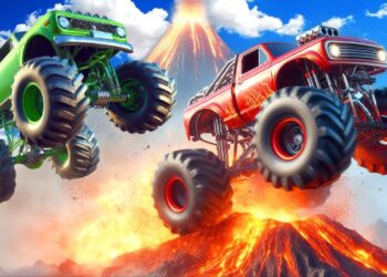 Driving MONSTER TRUCKS to a Volcano to Escape a Flood in BeamNG Drive Mods!